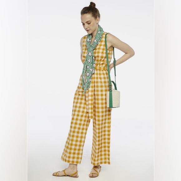 Compania Fantastica Yellow & White Checkered Jumpsuit Playsuit Gingham - Picture 1 of 7